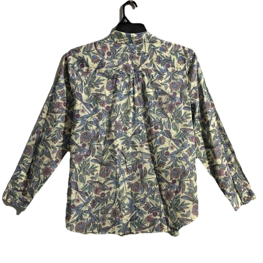J.Jill Whimsical Dragonflies Multicolor Button Up Blouse Women’s M Collared - Picture 4 of 14